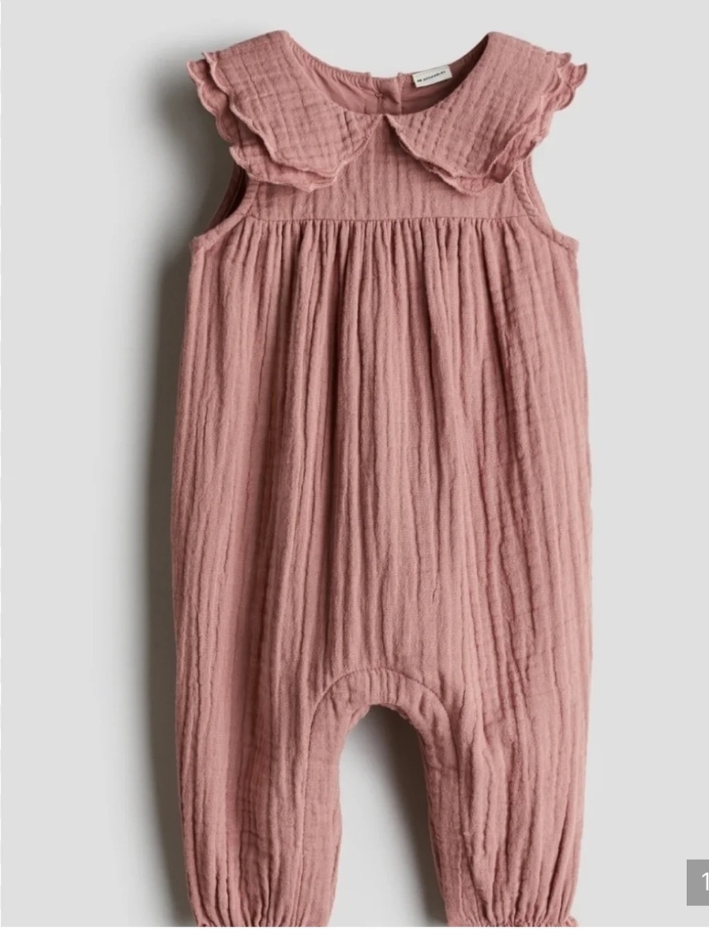 H&M Pink Ruffle Collar Cotton Muslin One-Piece Jumpsuit